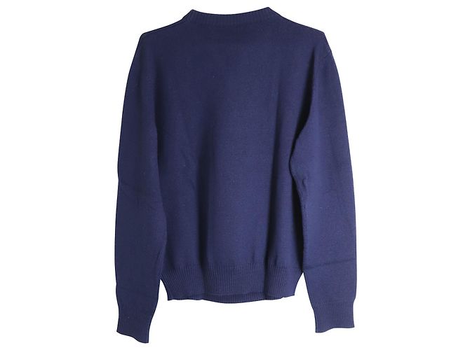 Lanvin Flame Slogan Intarsia-Knit Jumper In Navy Blue Wool - view 2