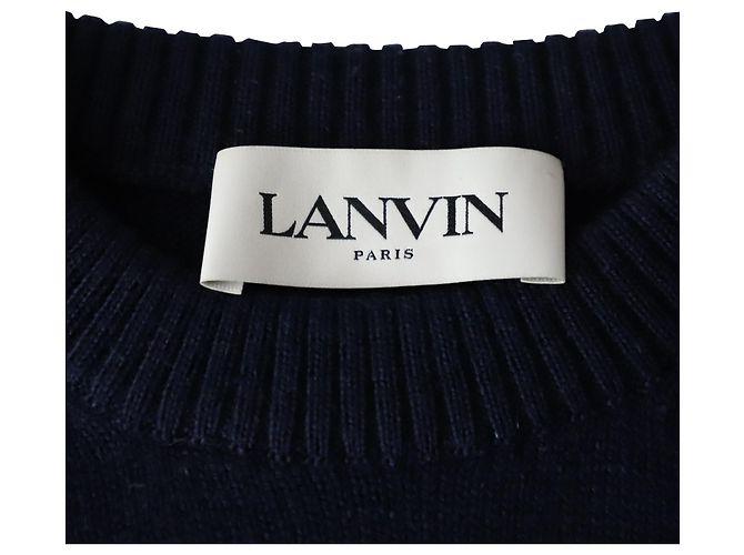 Lanvin Flame Slogan Intarsia-Knit Jumper In Navy Blue Wool - view 4