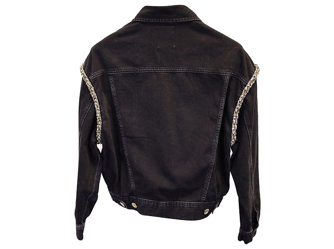 Sandro Paris Veste en Jean Oversize Ornée de Strass en Coton Noir - vue 2