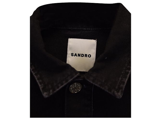 Sandro Paris Veste en Jean Oversize Ornée de Strass en Coton Noir - vue 3