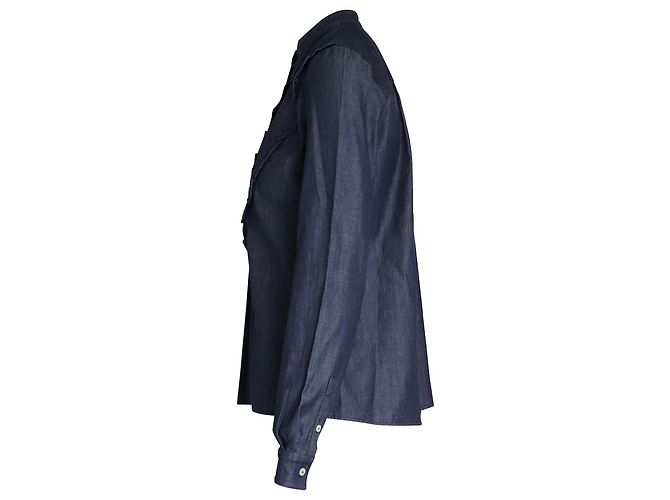 Camicia Miu Miu con Volant in Cotone Blu - vista 2