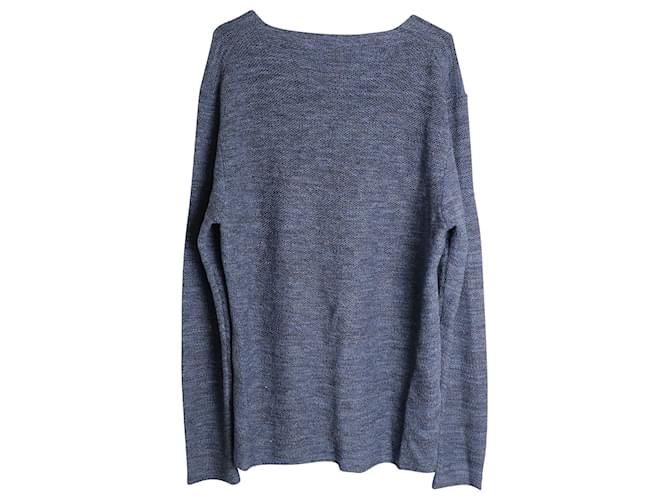 Etro-Strickpullover mit V-Ausschnitt aus blauem Baumwollleinen - Ansicht 2