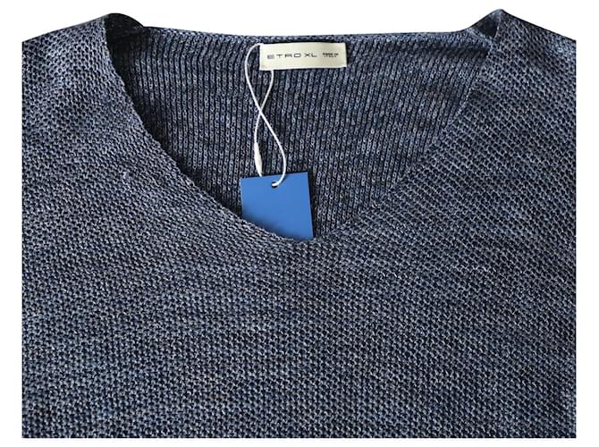 Etro-Strickpullover mit V-Ausschnitt aus blauem Baumwollleinen - Ansicht 3