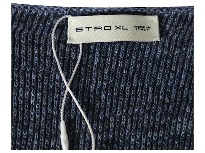 Etro-Strickpullover mit V-Ausschnitt aus blauem Baumwollleinen - Ansicht 4