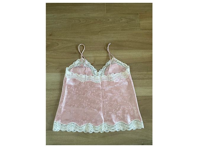 Conjunto de Pijama Dior Rosa de Satén y Encaje Blanco - vista 12