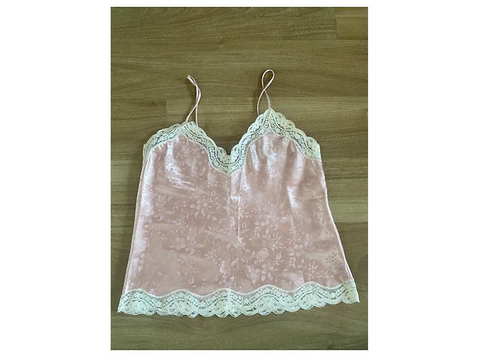 Conjunto de Pijama Dior Rosa de Satén y Encaje Blanco - vista 14