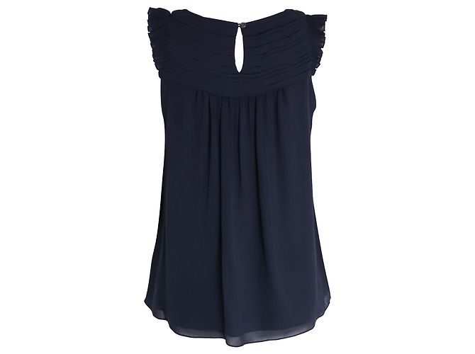 Blusa plisada sin mangas de Burberry en seda azul marino - vista 3