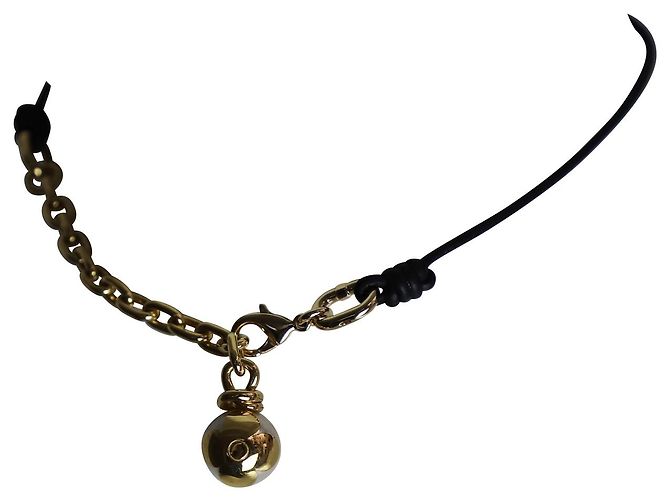 Collana girocollo Louis Vuitton con perle annodate in metallo color oro e pelle nera D'oro - vista 3