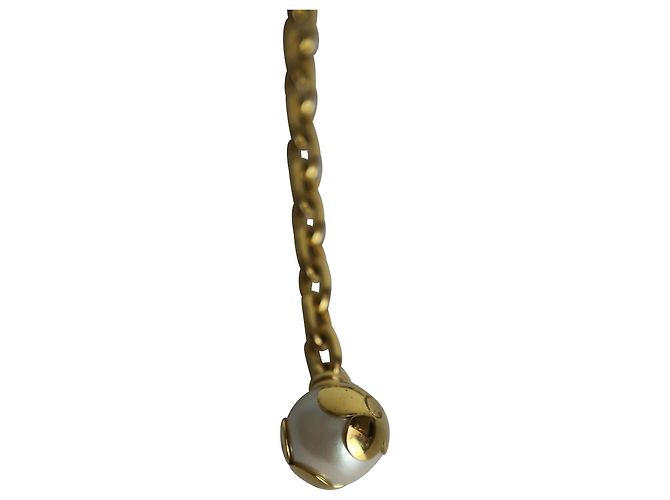 Collana girocollo Louis Vuitton con perle annodate in metallo color oro e pelle nera D'oro - vista 4