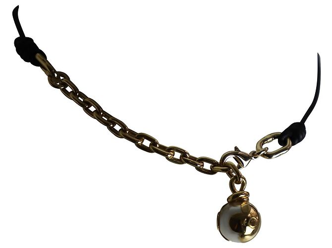 Collana girocollo Louis Vuitton con perle annodate in metallo color oro e pelle nera D'oro - vista 5