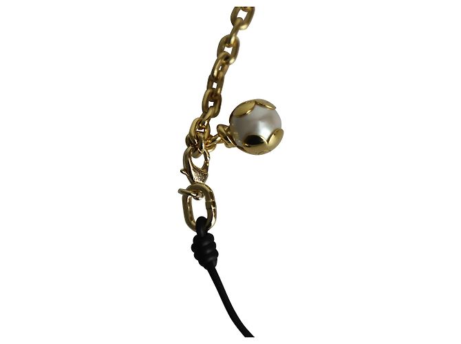 Collana girocollo Louis Vuitton con perle annodate in metallo color oro e pelle nera D'oro - vista 7