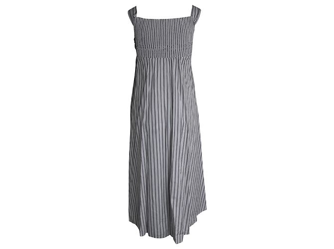 A.L.C EN.l.do. Vestido midi de popelina a rayas con hombros descubiertos Arsenio en algodón blanco - vista 3