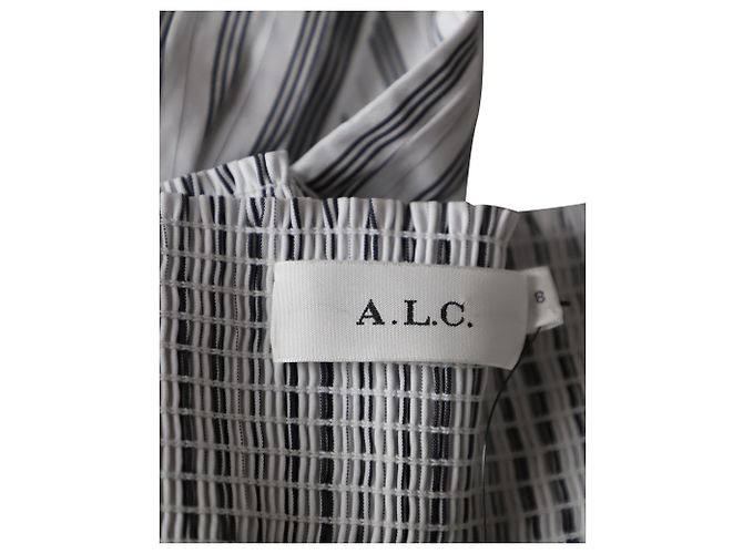 A.L.C EN.l.do. Vestido midi de popelina a rayas con hombros descubiertos Arsenio en algodón blanco - vista 4
