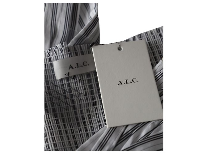 A.L.C EN.l.do. Vestido midi de popelina a rayas con hombros descubiertos Arsenio en algodón blanco - vista 5