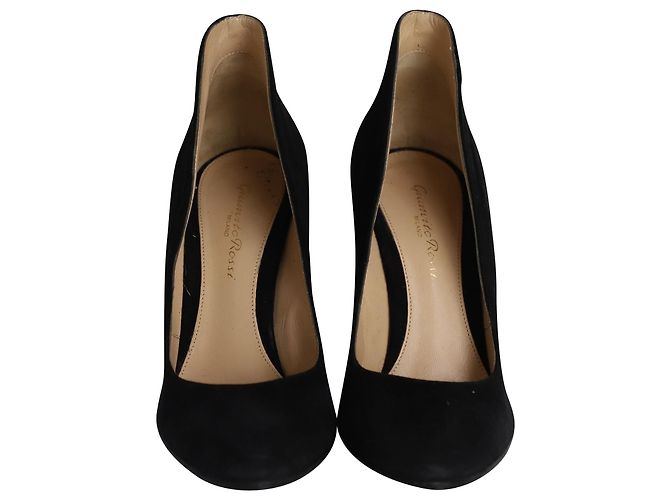 Décolleté svasate con punta tonda Gianvito Rossi in camoscio nero - vista 2