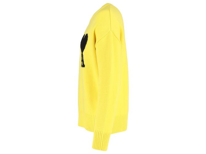 AMI Paris Pull Oversize Ami de Coeur en Laine Jaune - vue 2