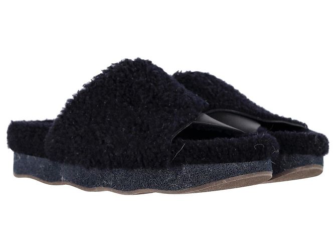 Chloé Ciabatte ondulate Chloe in shearling nero e pelle - view 2
