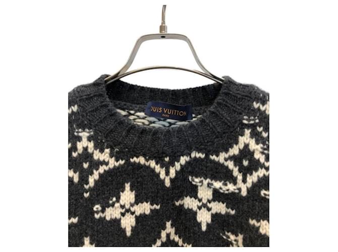 ***LOUIS VUITTON (Louis Vuitton)  Strickpullover mit verzerrtem Monogramm und Rundhalsausschnitt Grau - Ansicht 3