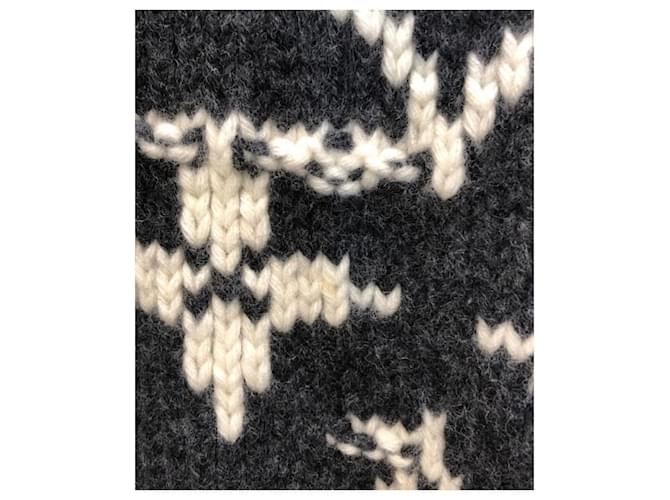 ***LOUIS VUITTON (Louis Vuitton)  Strickpullover mit verzerrtem Monogramm und Rundhalsausschnitt Grau - Ansicht 6