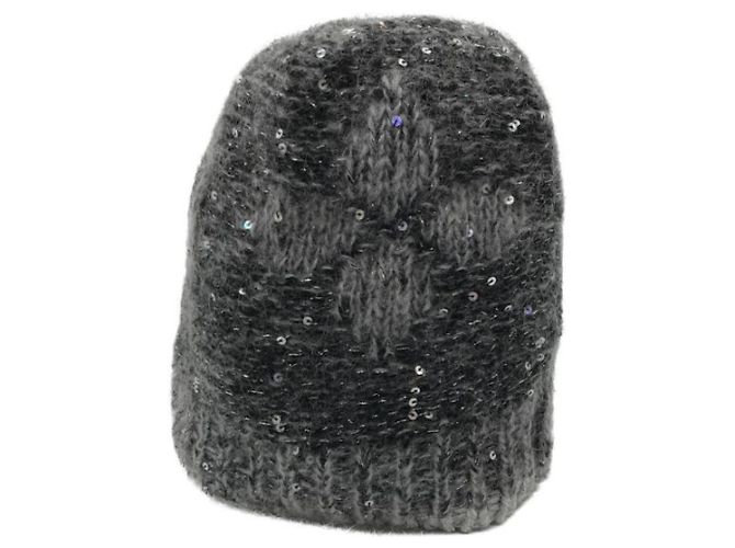 ***LOUIS VUITTON (Louis Vuitton)  Bonnet-Monogramm-Glitzer-Strickmütze Grau - Ansicht 2