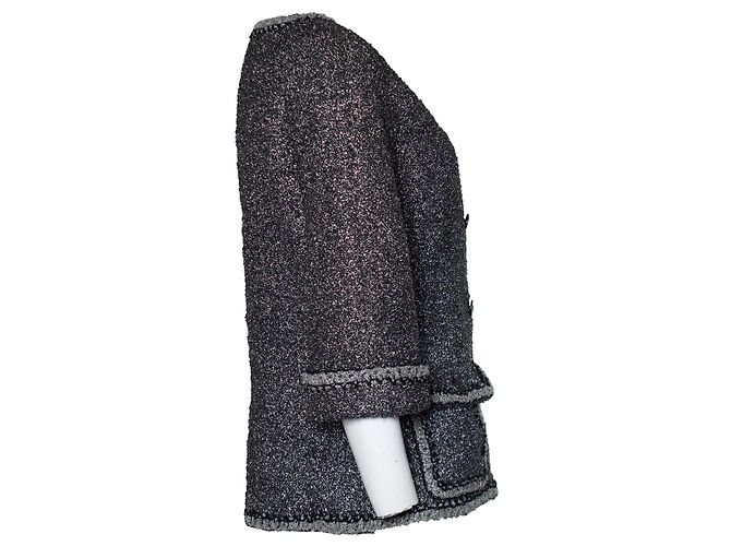 Chanel, Tweedjacke aus Metall Silber - Ansicht 3