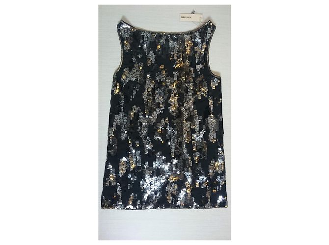 Diesel Abitino nero con paillettes/paillettes Argento Metallico - vista 7