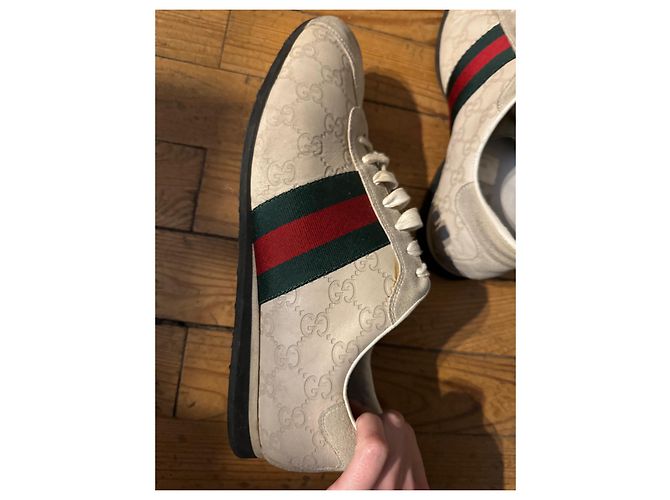 Sneakers Gucci Guccissima in pelle beige - vista 6