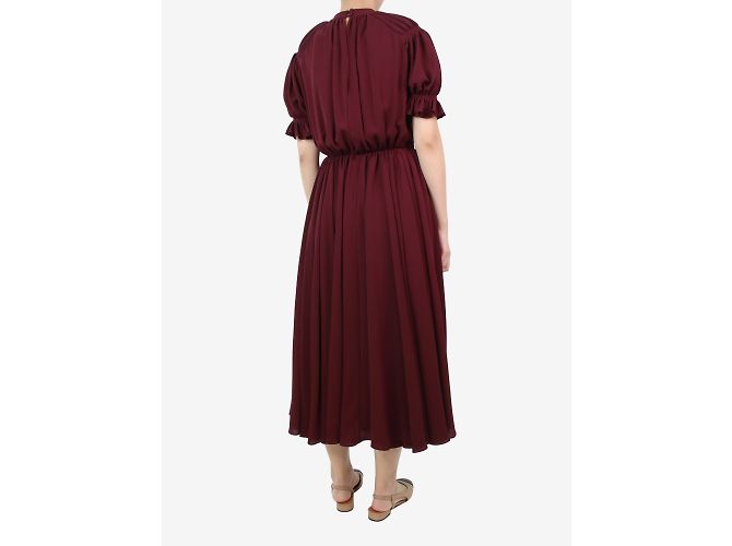 Autre Marque Burgunderfarbenes, kurzärmliges, gerafftes Midikleid – Größe UK 10 Bordeaux - Ansicht 2