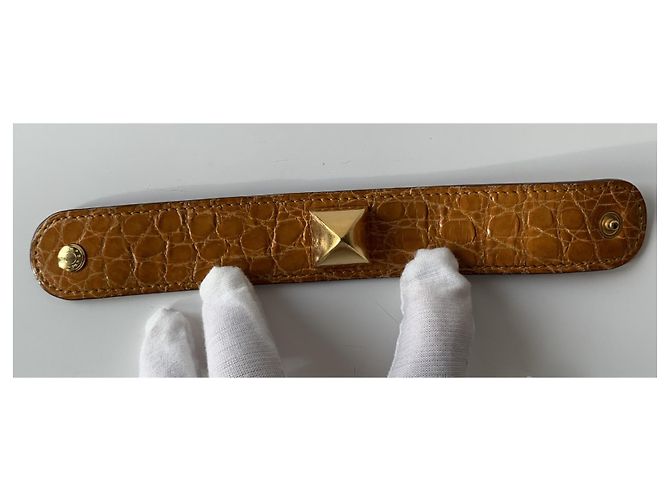 Pulsera Hermès Joli Médor cocodrilo azafrán dorado - vista 5