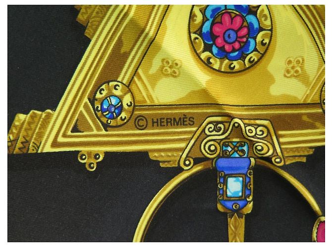 Hermès NOVO LENÇO HERMES PARURES DES SABLES QUADRADO DE SEDA PRETA BOURTHOUMIEUX Preto - vista 5