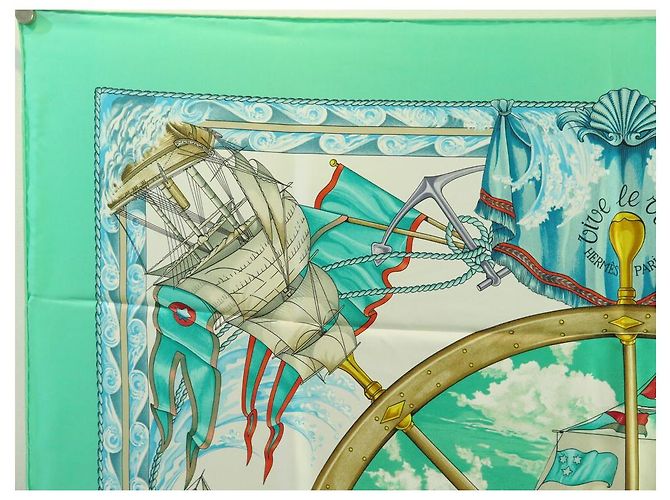 Hermès NUOVA SCIARPA HERMES VIVE LE VENT BOURTHOUMIEUX CARRE 90 SETA NUOVA SCIARPA DI SETA Verde - vista 2