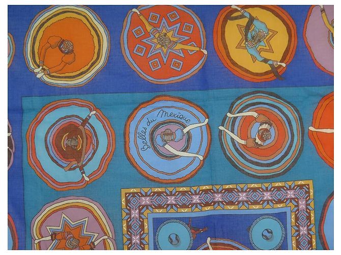 Hermès NUOVA SCIARPA HERMES BELLES DEL MESSICO VIRGINIA JAMIN CARRE 65 Sciarpa di cotone Blu - vista 5