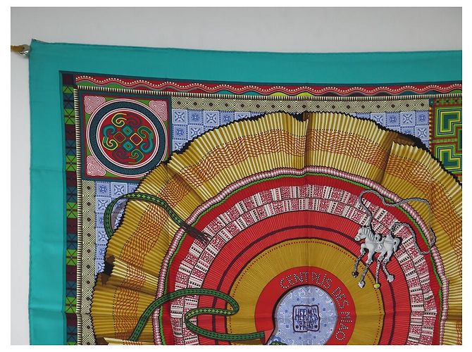 Aline Hermès NOVE SCIARPA HERMES CENT PLIS MIAO CARRE 90 SCIARPA IN SETA CM NUOVA Blu - vista 2
