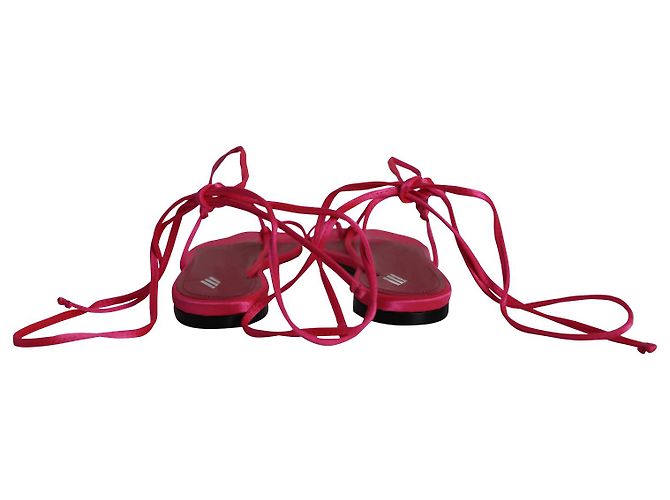 Sandali infradito stringati The Attico Kika in raso rosa - vista 3
