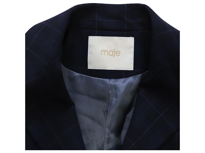 Maje karierte Blazerjacke aus marineblauem Polyester - Ansicht 4
