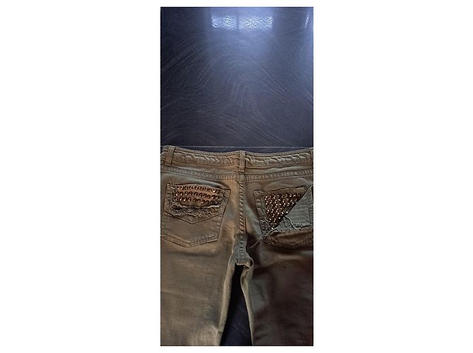 Vaqueros rectos Zadig & Voltaire kaki con tachuelas doradas Caqui - vista 2