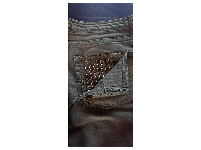 Vaqueros rectos Zadig & Voltaire kaki con tachuelas doradas Caqui - vista 3