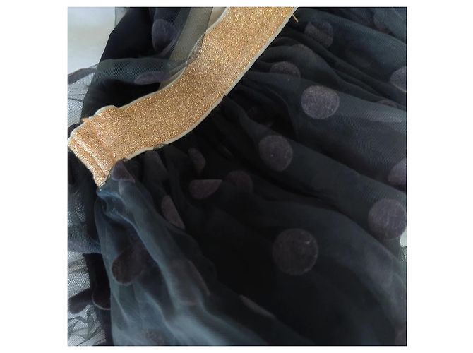 Saia de tule Petit Bateau preta com bolinhas e cinto dourado Preto - vista 2