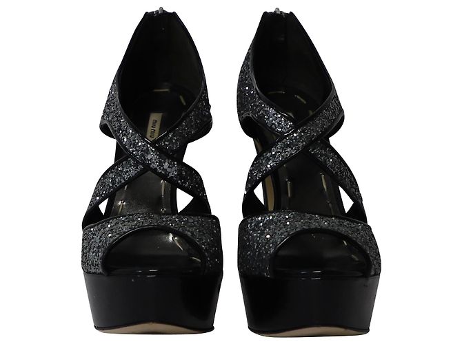 Tacchi Miu Miu con plateau in glitter argento Metallico - vista 2