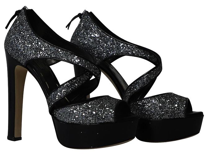 Tacchi Miu Miu con plateau in glitter argento Metallico - vista 3