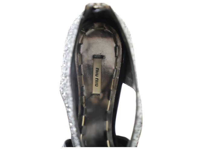 Tacchi Miu Miu con plateau in glitter argento Metallico - vista 7