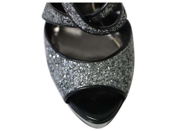 Tacchi Miu Miu con plateau in glitter argento Metallico - vista 8