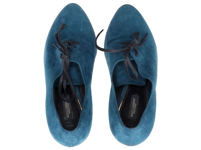 Stringate con tacco Dolce & Gabbana in pelle scamosciata turchese - vista 5