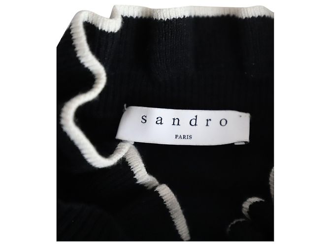 Suéter Sandro Paris Wool Blend com Babados em Acrílico Preto - vista 4