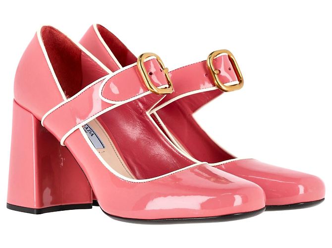 Décolleté Prada Mary Jane in vernice rosa - vista 3