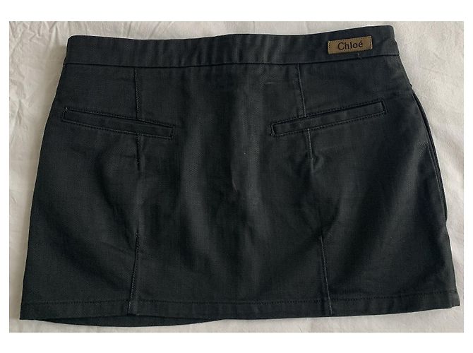 Saia Chloé preta de algodão com efeito denim Preto - vista 4
