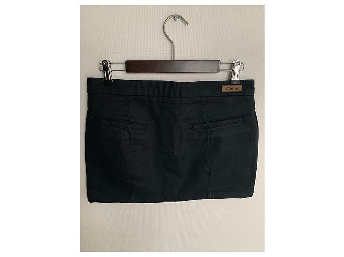Saia Chloé preta de algodão com efeito denim Preto - vista 7