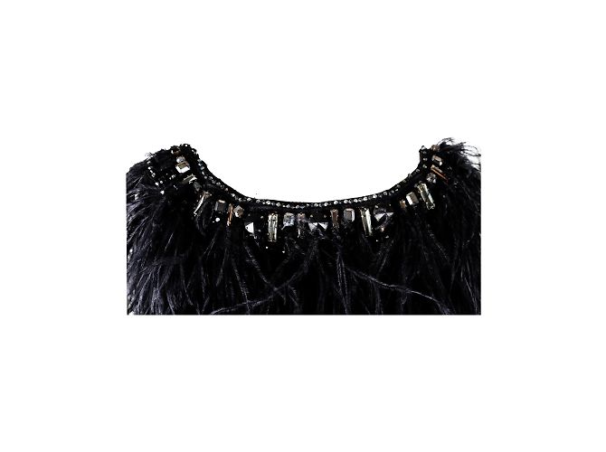 Autre Marque 6267 Mit Federn besticktes Kleid Schwarz - Ansicht 5