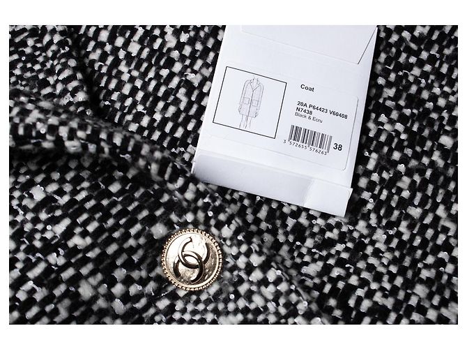 Chanel, Wool tweed sequinned coat Black - view 5