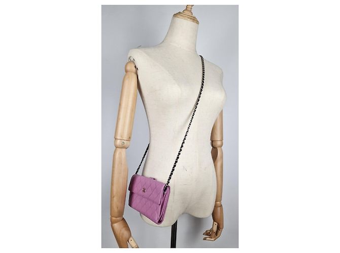 Carteira Chanel com corrente Timeless Classique acolchoada rosa Fuschia - vista 15